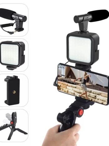 Vlogging Kit Accessories for Mobile Phone DSLR Camera Video Recording with Tripod Shoot Mic 360 LED Remote Selfie Light for Live Streaming Short Film