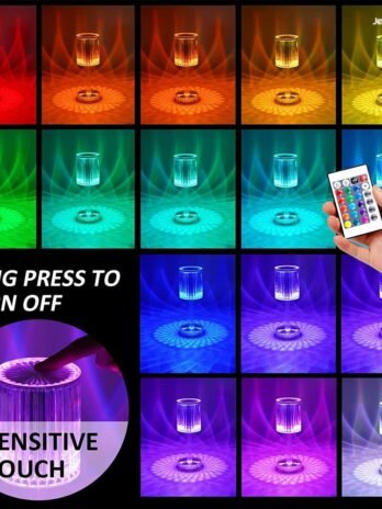 Crystal Diamond Table Lamp Touch Control RGB Color Light Bedroom Romantic